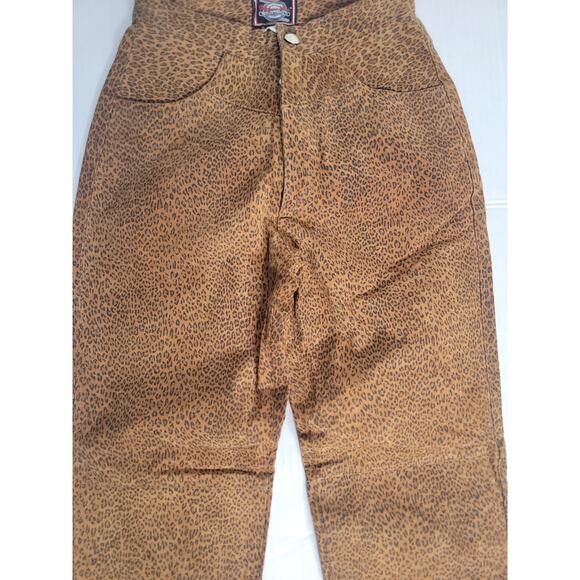 Milwaukee Leopard Print 100% Leather Pants Women Size 8 Straight Leg High Rise - Picture 3 of 12